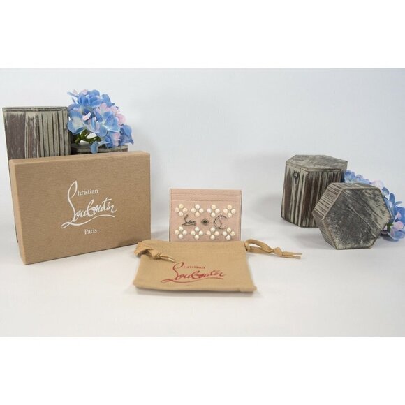 Christian Louboutin Kios Iridescent Studded Pink Leather Card Case Wallet NWT - Picture 4 of 10